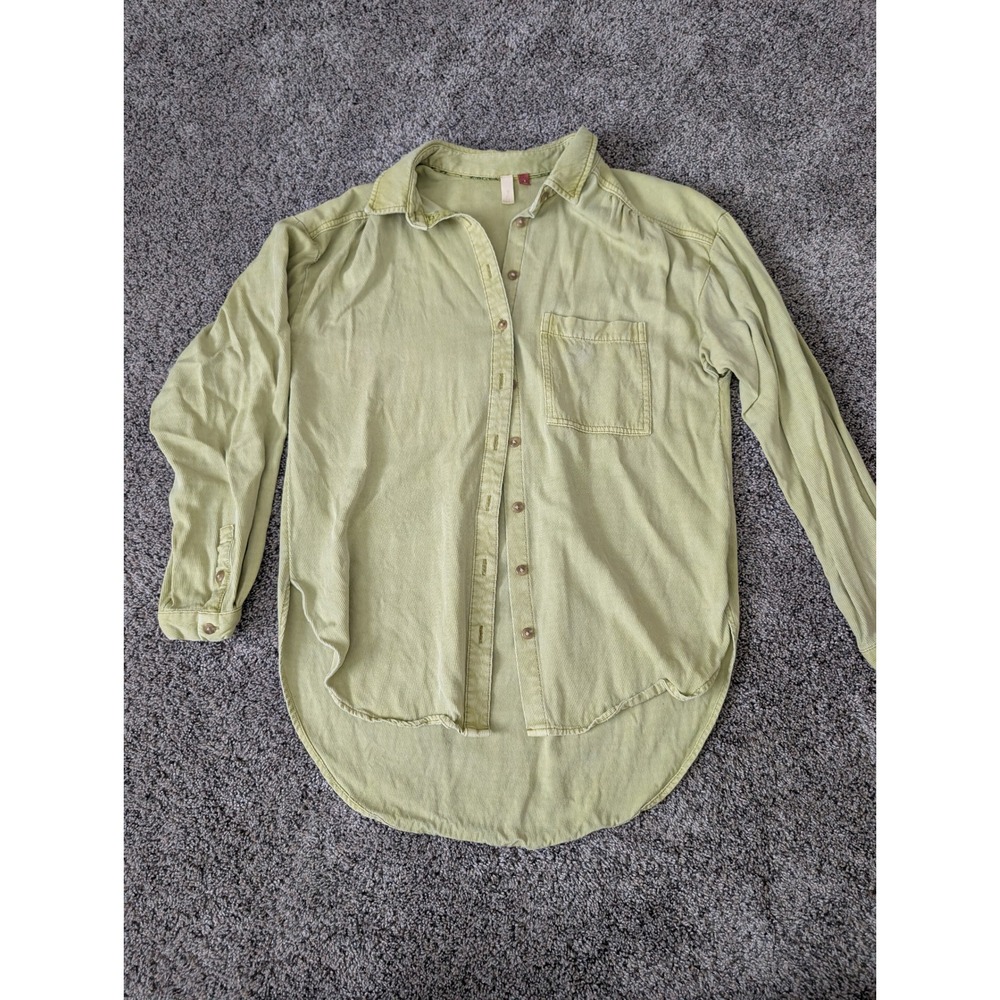 Anthropologie Pilcro Boyfriend Button Down Shirt Chartreuse Lime Green OB1452981